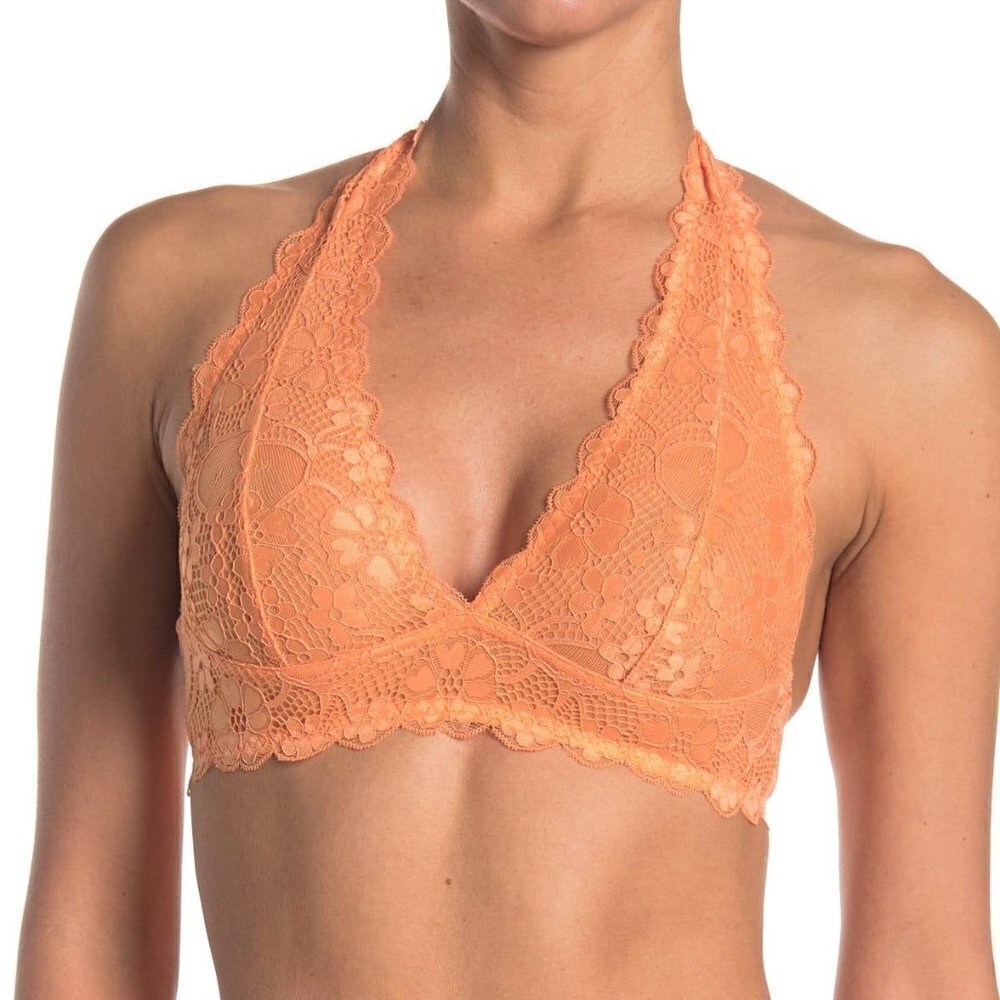 🌺 Nordstrom Wishlist Lace Halter Bralette Apricot Size S NWT